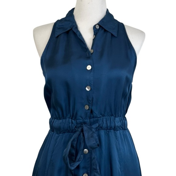 CINQ A SEPT  Womens Joyce Sleeveless Tie Waist Satin Midi Dress Sz 4 Button Up - Picture 4 of 16
